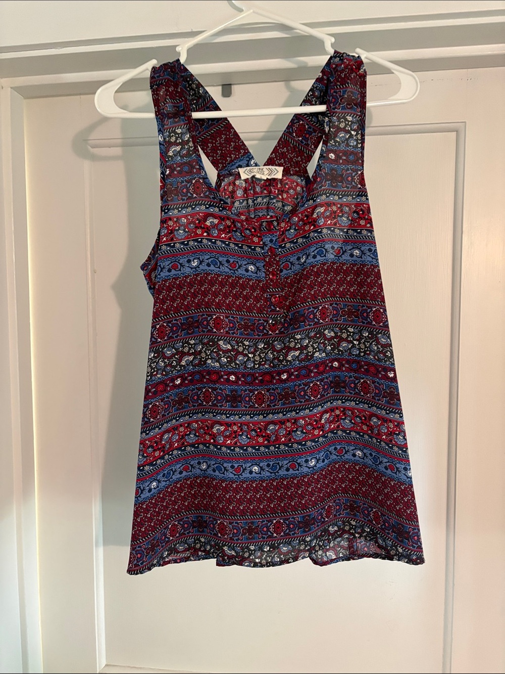 Pink Rose Striped Boho V-Back Camisole in Red and Blue